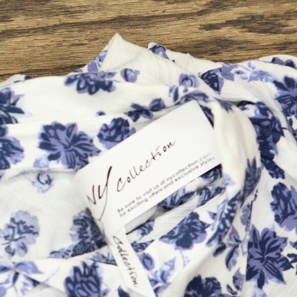 NWT Ny Collection Petites Crinkle Tiered Maxi Dress PCOD0984 Blue / White PL - Picture 4 of 5